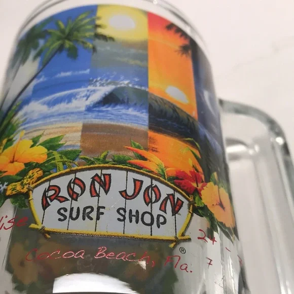 🌻4/$20 Ron Jon Surf Shop Collectible Glass Stein With Logo & Cocoa Beach Florida - Picture 3 of 8